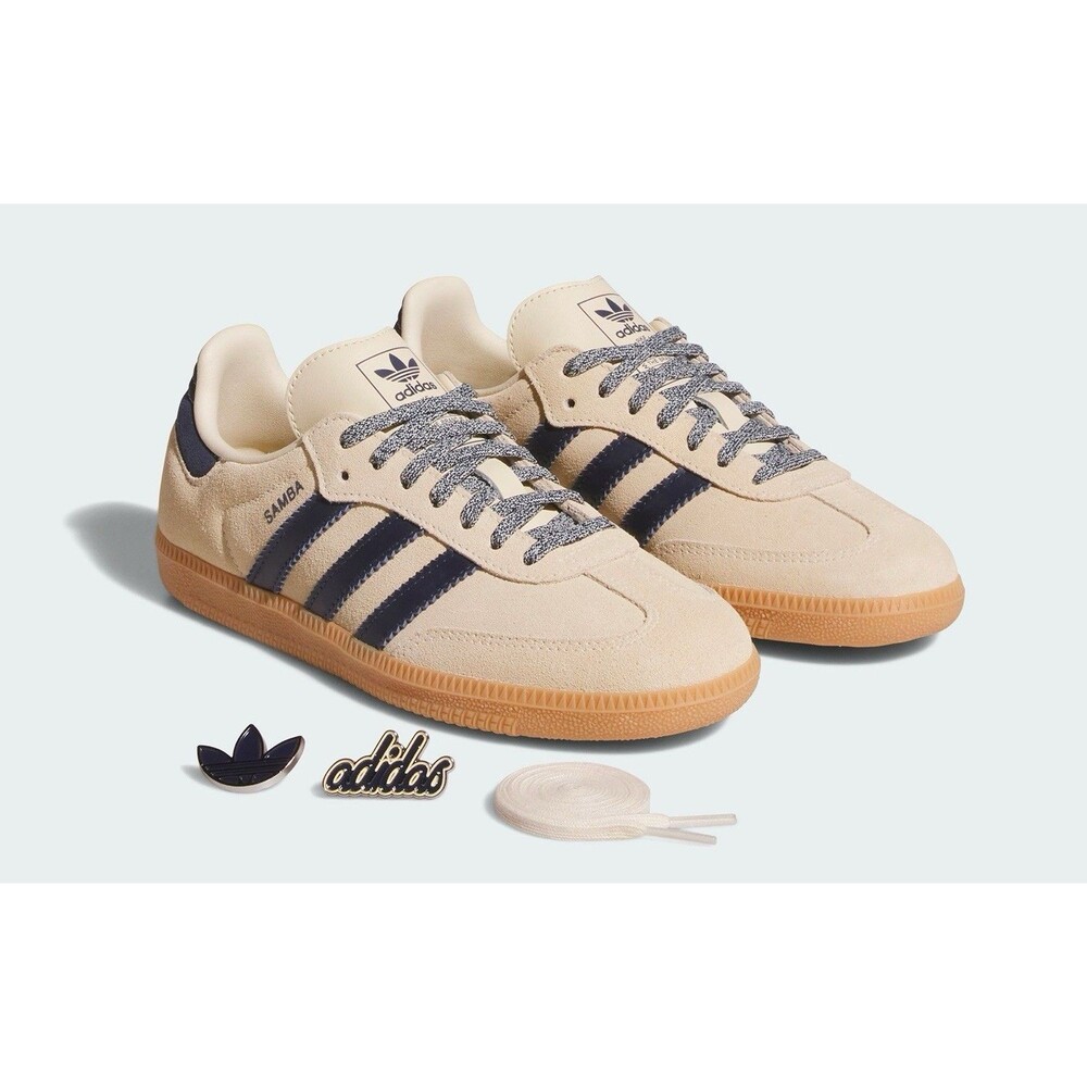 Adidas 7.5 Men’s Samba OG Warm Vanilla Night Indigo Enamel Lace Bling NIB